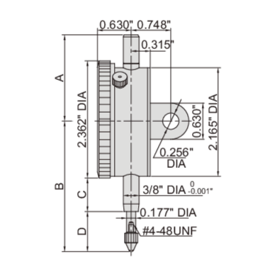 Insize Imperial Lug Back Dial Indicator 0.5" Range Series 2307-05
