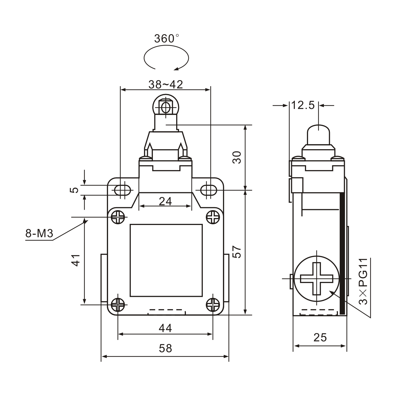 XCK-M102 Steel Roller Plunger Limit Switch Diagram