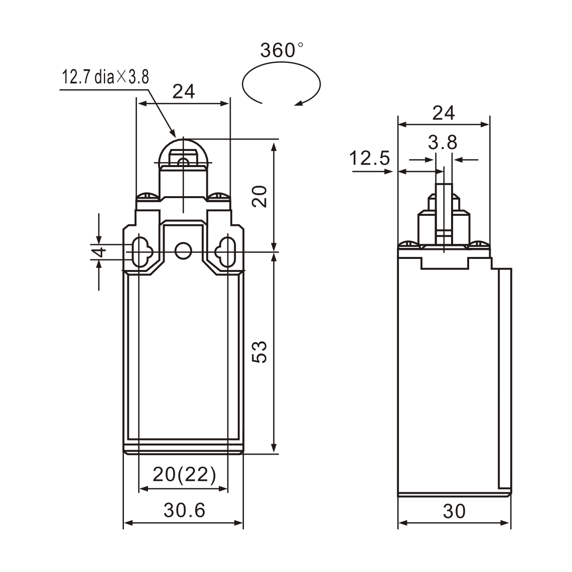 XCK-103 Top-Roller Plunger Actuator Limit Switch Diagram