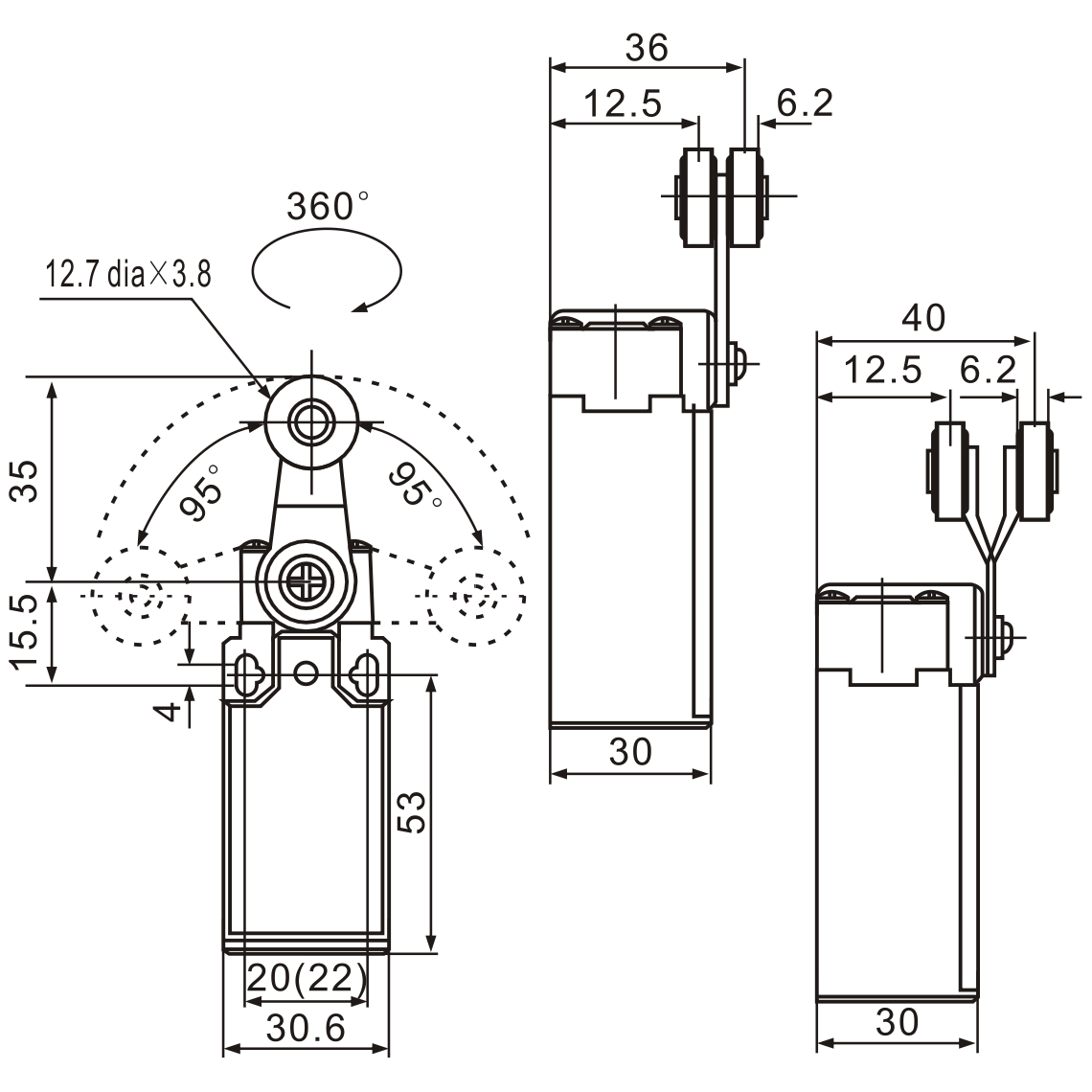 XCK-121 Adjustable Arm with Roller Limit Switch Diagram