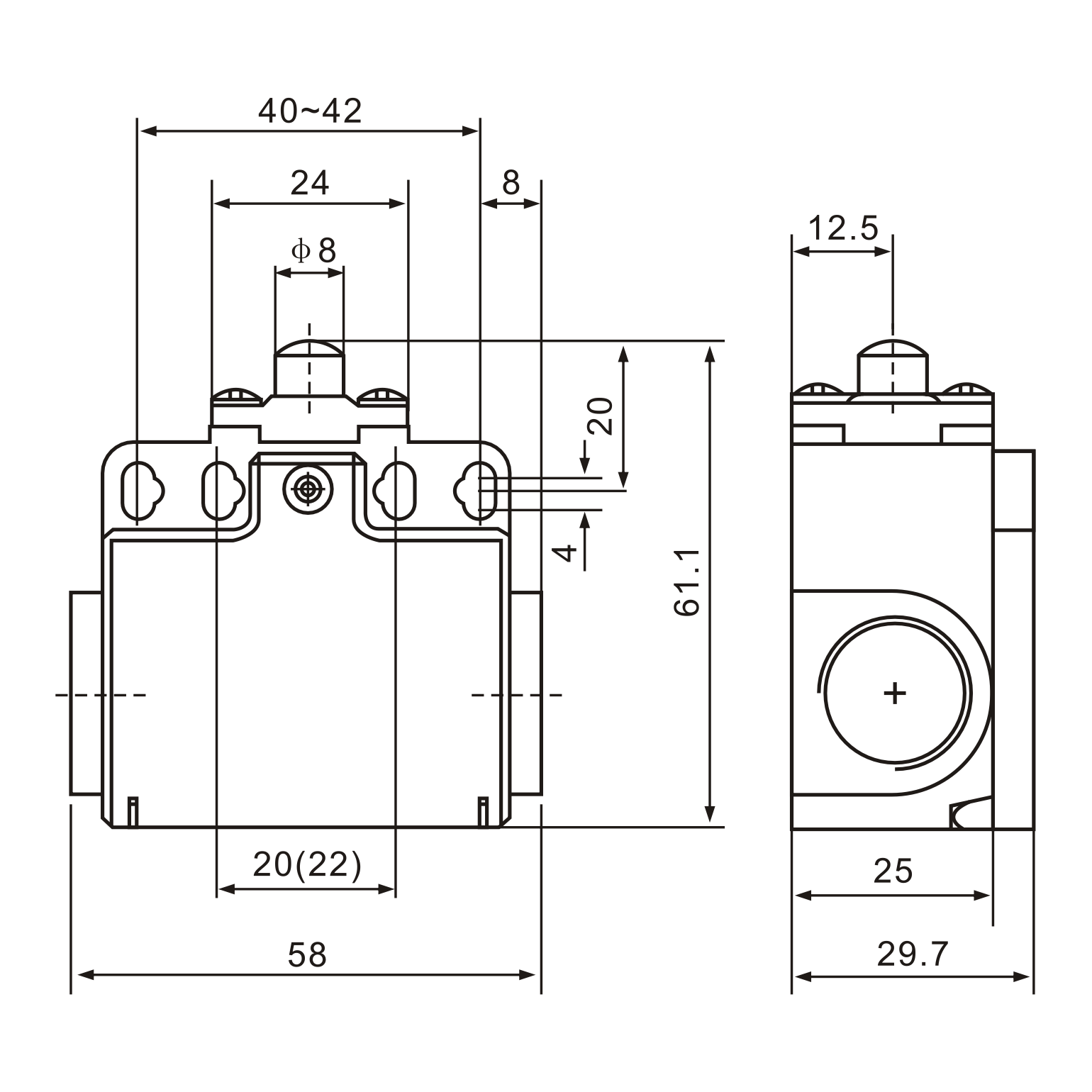 XCK-T110 Short Spring Plunger Actuator Limit Switch Diagram
