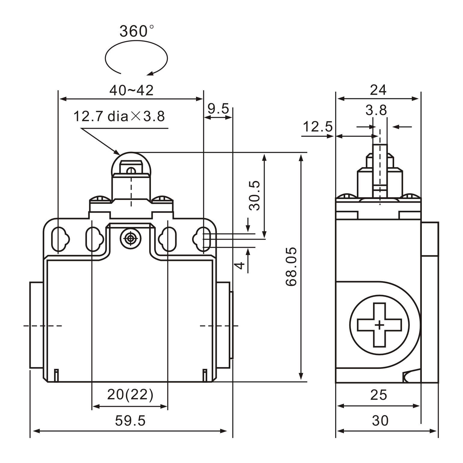 XCK-T102 Plunger Actuator Limit Switch Diagram