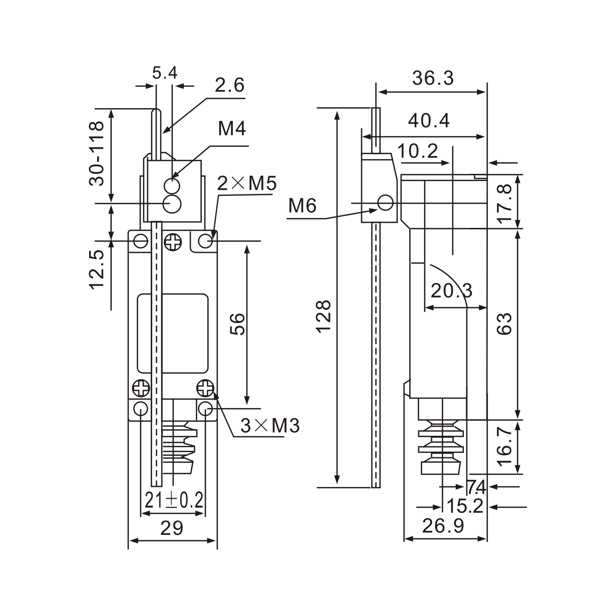 ME-8107 Adjustable Rod Lever Arm Momentary Limit Switch Diagram