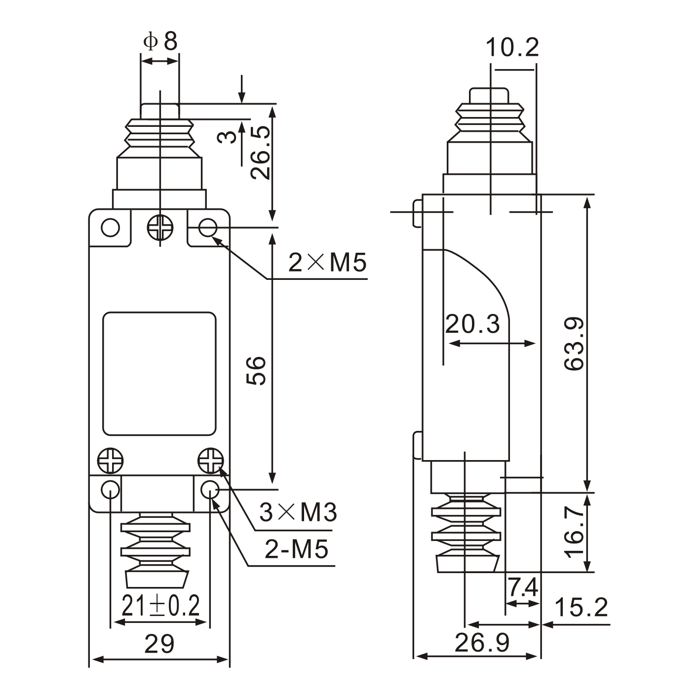 ME-8111 Plunger Momentary Limit Switch Diagram