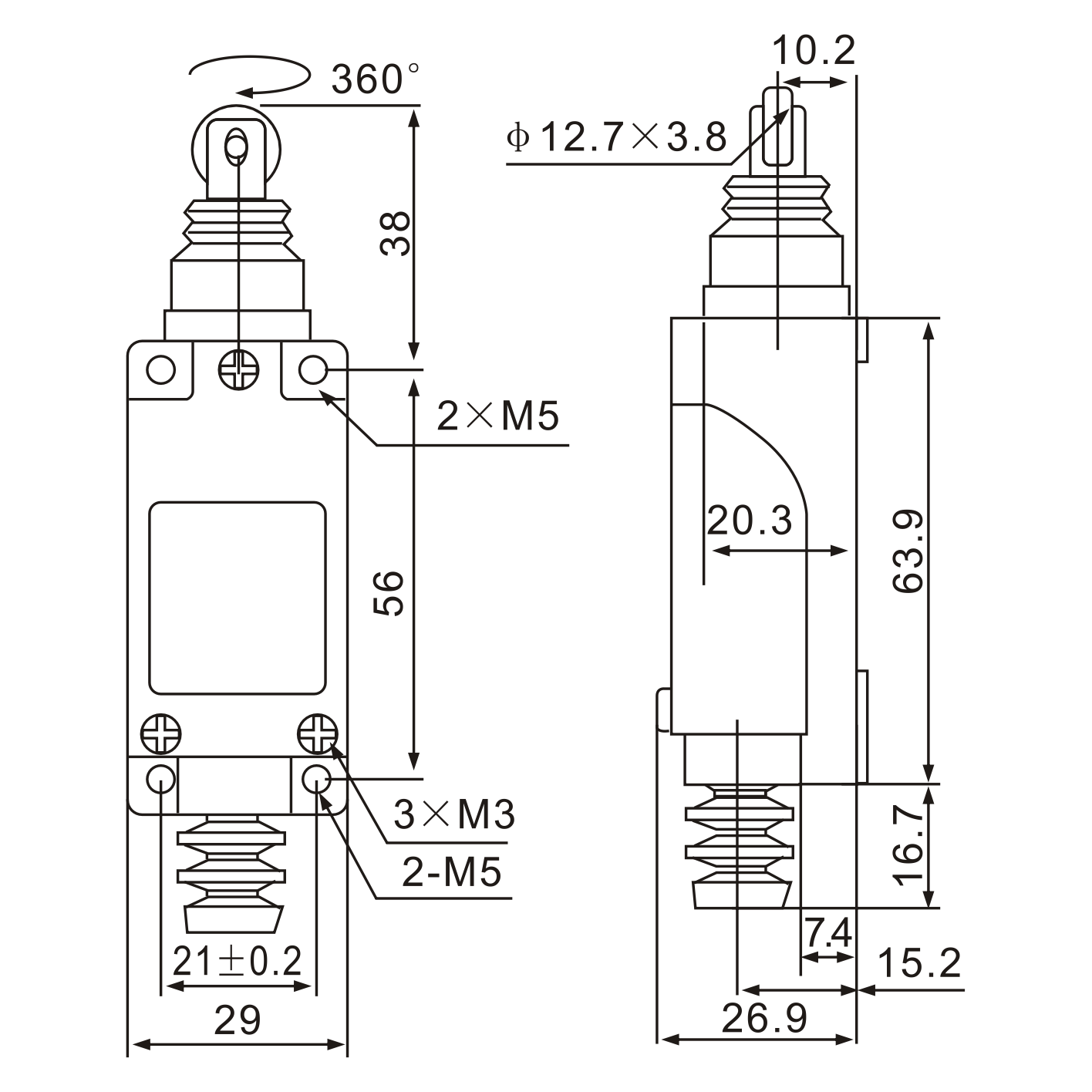 ME-8112 Cross Roller Plunger Momentary Limit Switch Diagram