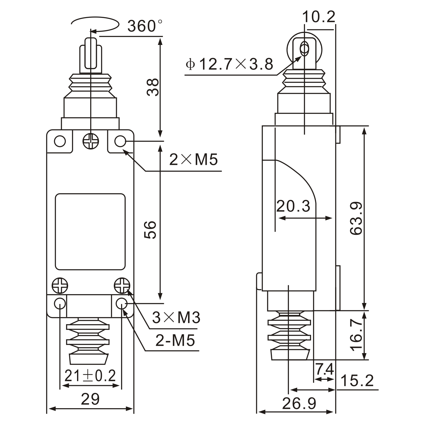 ME-8122 Cross Roller Plunger Momentary Limit Switch