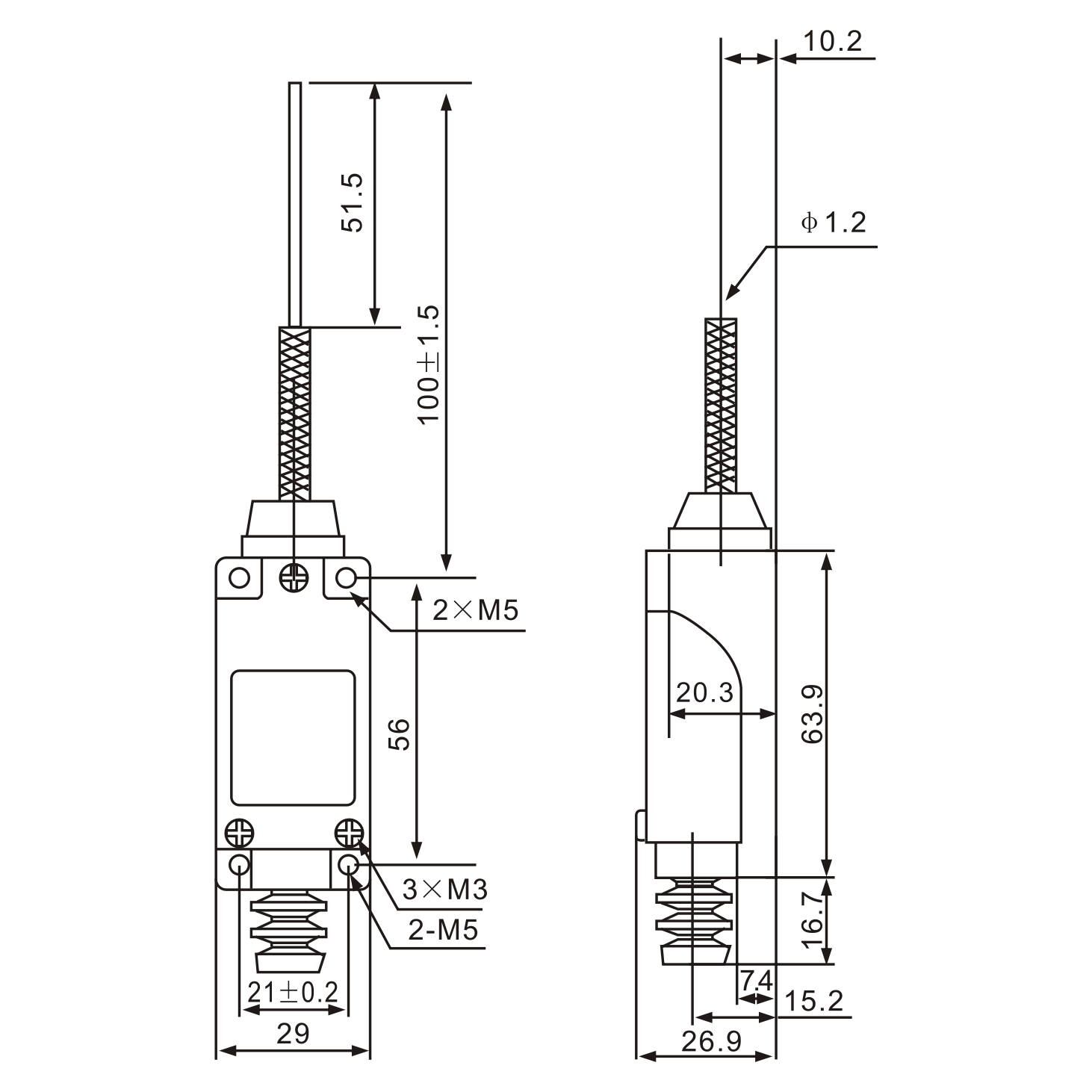 ME-8169 Momentary Flexible Spring Arm Actuator Limit Switch Diagram