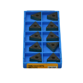 Close-up of a Kyocera TNMG160408PQ CA125P turning insert showing the PQ chipbreaker pattern