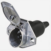 Heavy-Duty 7-Pin Round Trailer Socket Die-Cast Zinc Protective Boot & Locking Tab