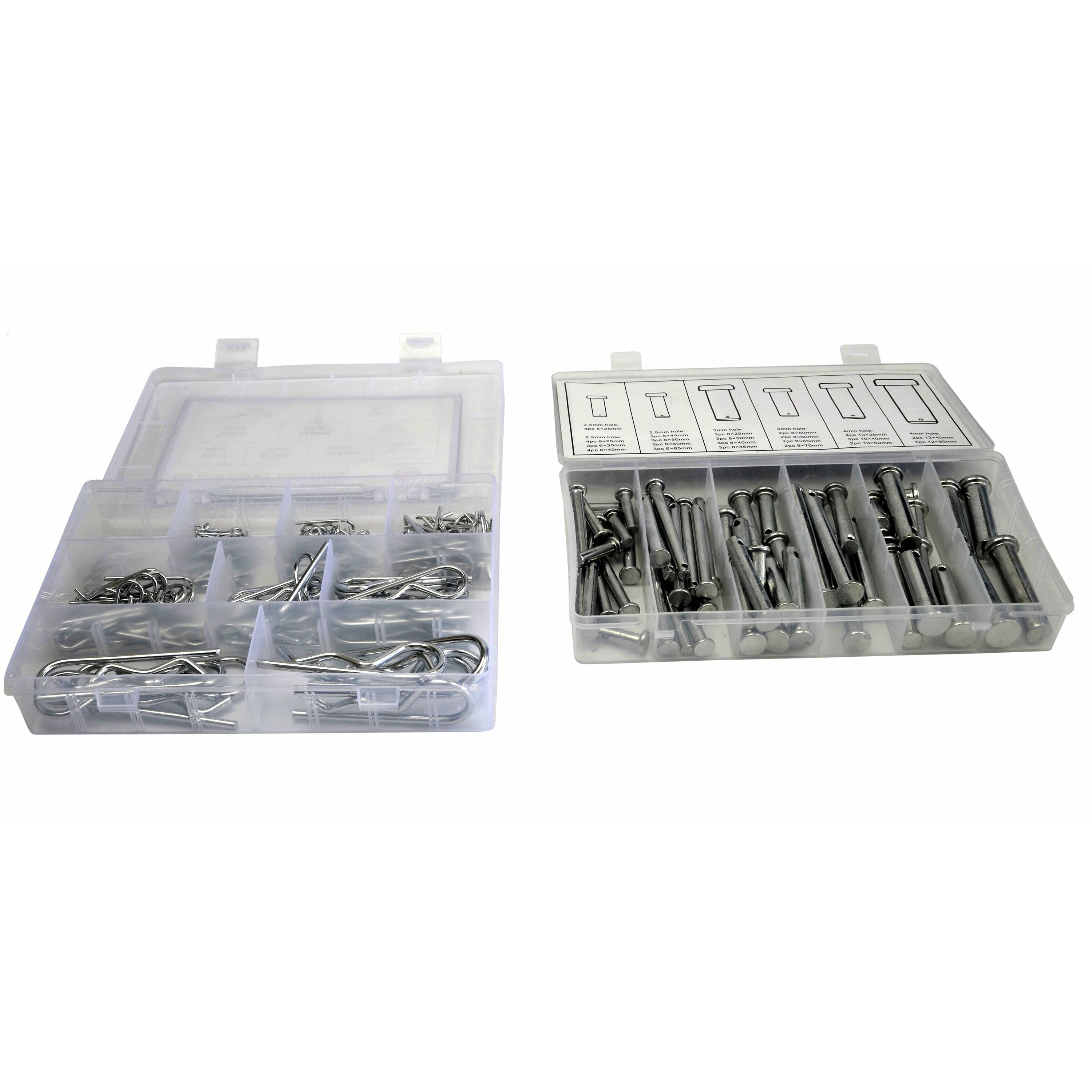  60 Piece Clevis Pin Kit & 150 Piece Metric R Pin Clip Grab Kit Assortment