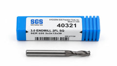 Kyocera SGS 40321 3mm 2 Flute Bright Uncoated Long Carbide Square End Mill
