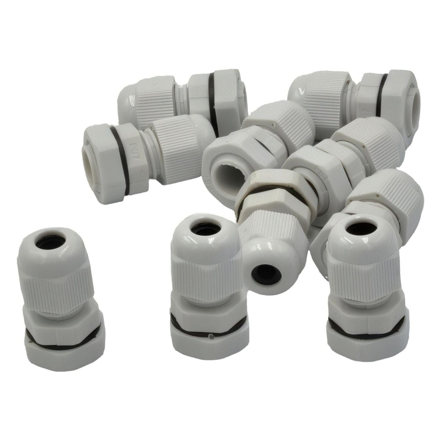 10 Pack IP68 PG7 White Nylon Cable Gland 3-6.5mm Cable Range