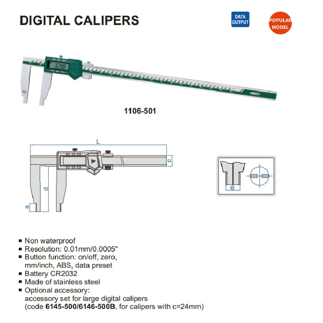 Insize Long Jaw Digital Caliper  0-1000mm / 0-40" Range Series 1106-1002