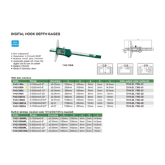 Insize Digital Hook Depth Gauge 0-200mm / 0-8" Range Series 1142-200A