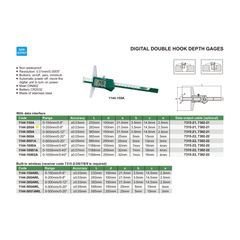 Insize Digital Double Hook Depth Gauge 0-200mm / 0-8" Range Series 1144-200A