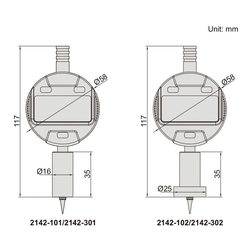 Insize Digital Mini Short Base Depth Gauge 0-12.7mm/0-0.5" Range Series 2142-101