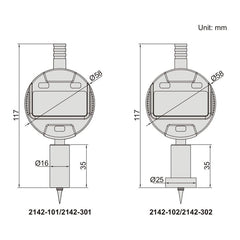 Insize Digital Mini Long Base Depth Gauge 0-12.7mm/0-0.5" Range Series 2142-102