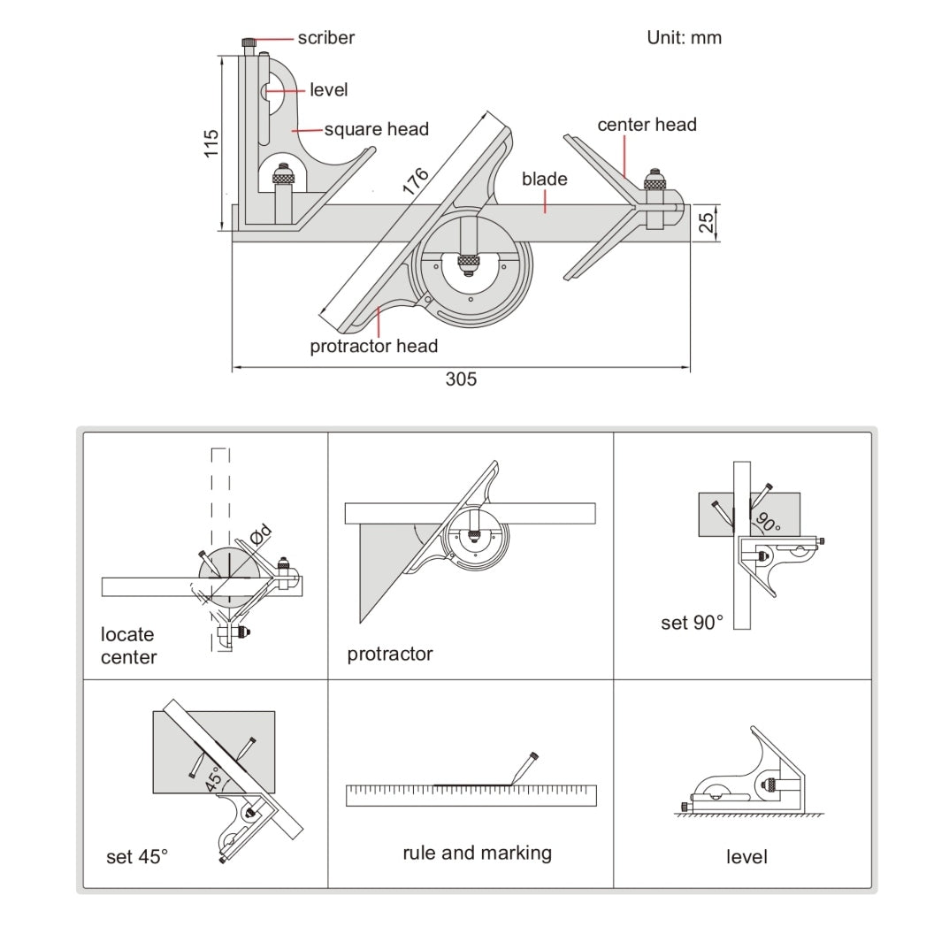 Insize Combination Square Set Layout Solution 2278-3