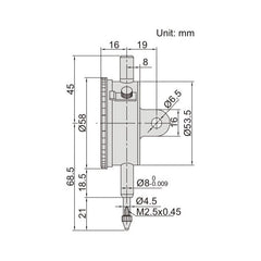 Insize Metric Lug Back Dial Indicator 5mm Range Series 2308-10FA