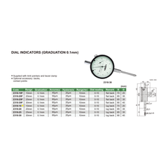 Insize Lug Back Dial Indicator 10mm Range Series 2318-10