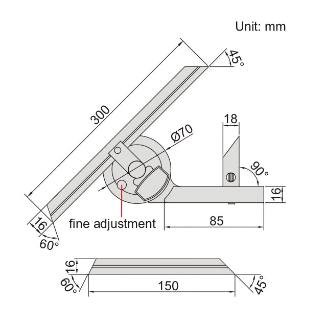 Insize Universal Protractor 0-360° Range Series 2372-360