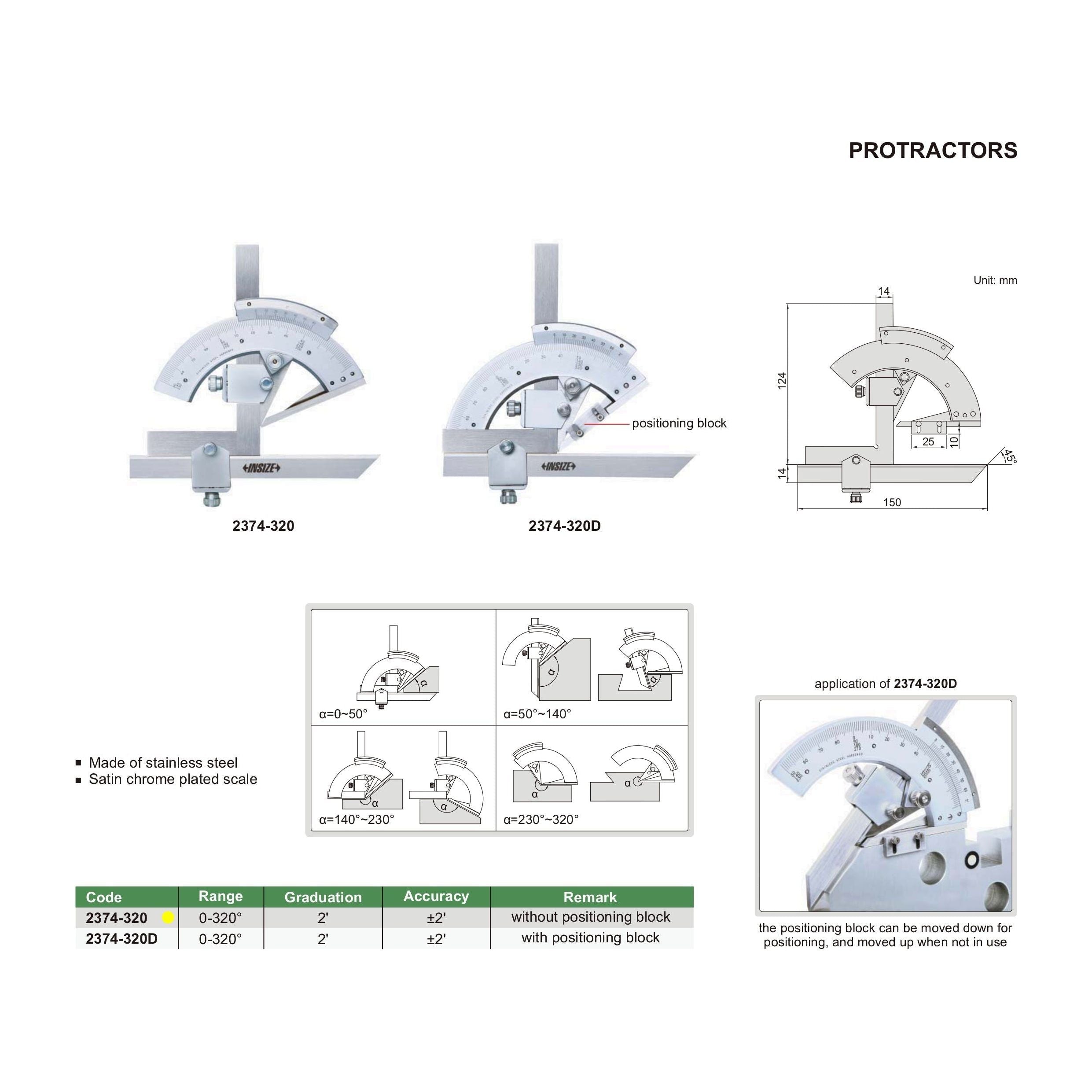 Insize Protractor 0-320° Range Series 2374-320