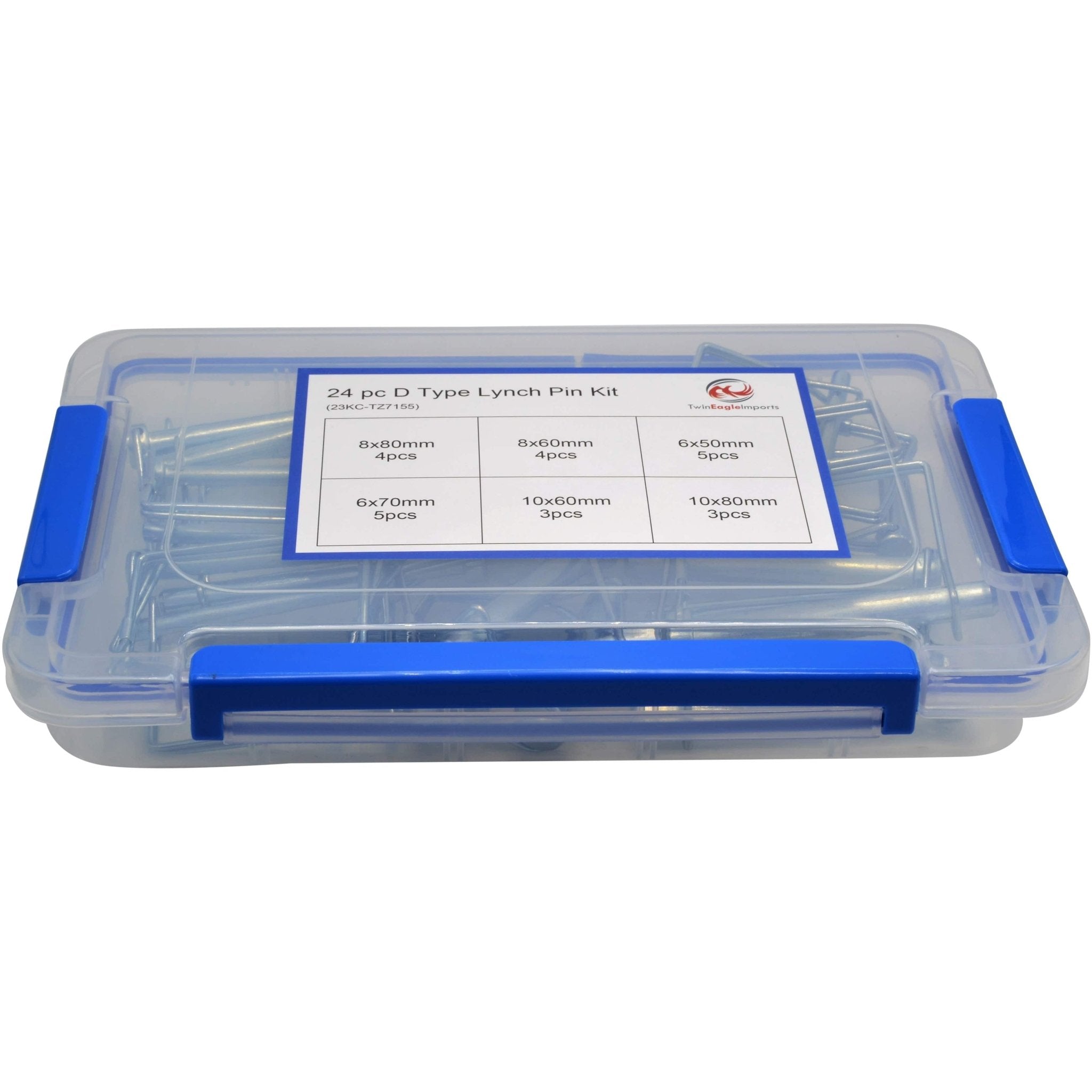 24pc Metric Square Shaft Locking Lynch Pin clip grab kit assortment - Twin Eagle Imports