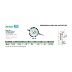 Insize Reverse Reading Dial Indicator 0-10mm x 0.01mm Range Series 2801-10