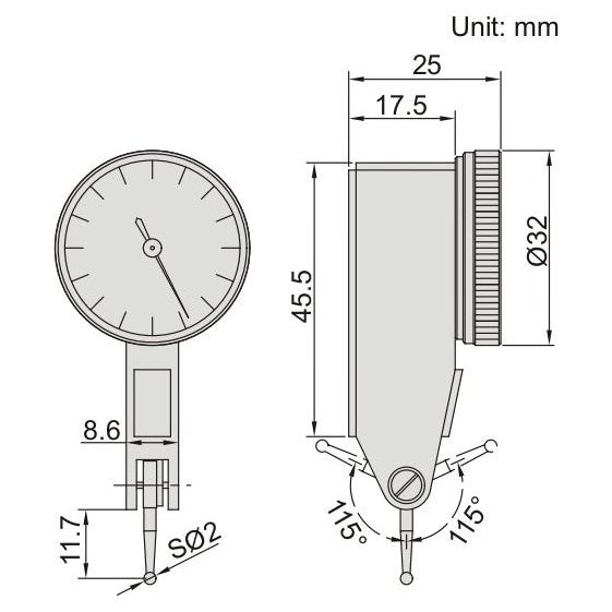 Insize Dial Test Indicator 0.8mm Range Series 2895-08