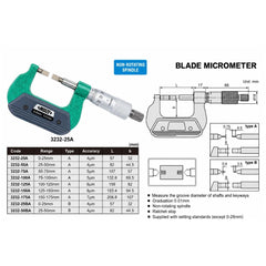 Insize Metric Outside Blade Micrometer 25-50mm Range Series 3232-50BA