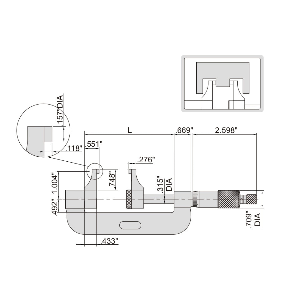 Insize Caliper Type Micrometer 0-1" Range Series 3238-1