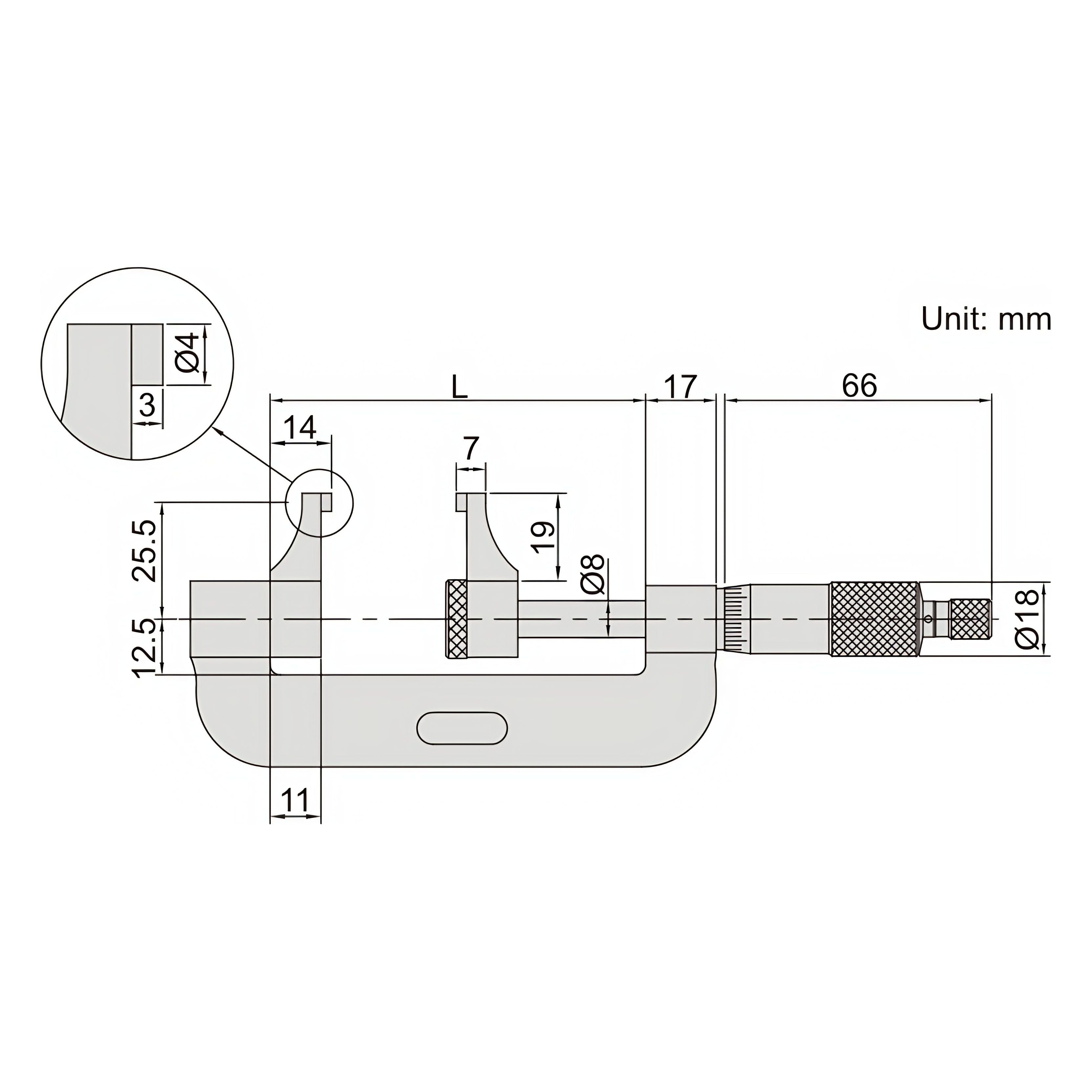 Insize Caliper Type Micrometer 0-25mm Range Series 3238-25