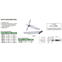 Insize 3pcs Imperial Depth Micrometer 0-3" Range Series 3241-3