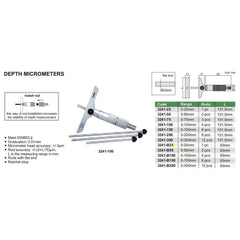 Insize 1pc Metric Depth Micrometer 0-25mm Range Series 3241-B25