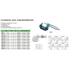 Insize Type C Cylindrical Anvil Micrometer 0-1" Range Series 3261-1C