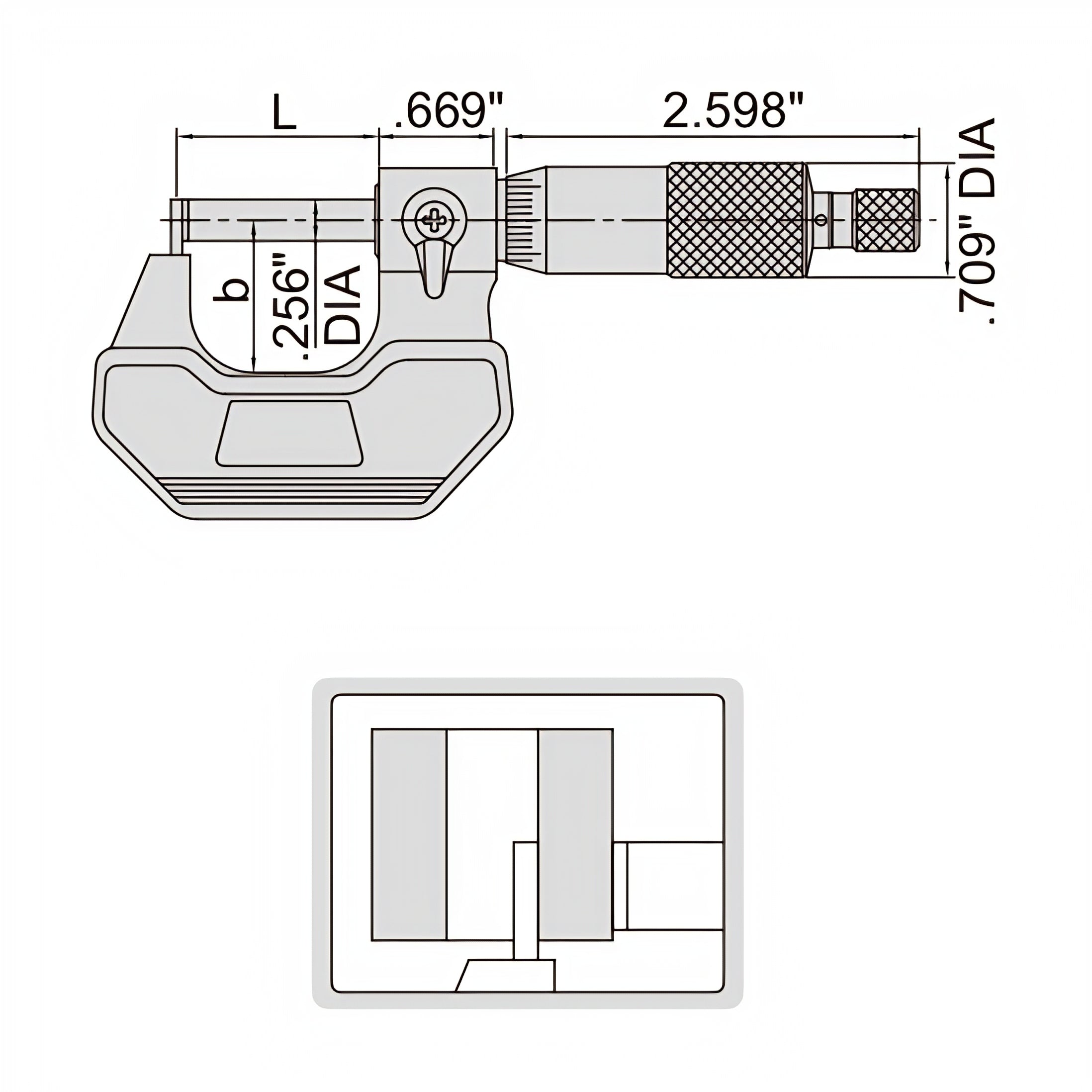 Insize Imperial Cylindrical Anvil Micrometer 0-1" Range Series 3261-1