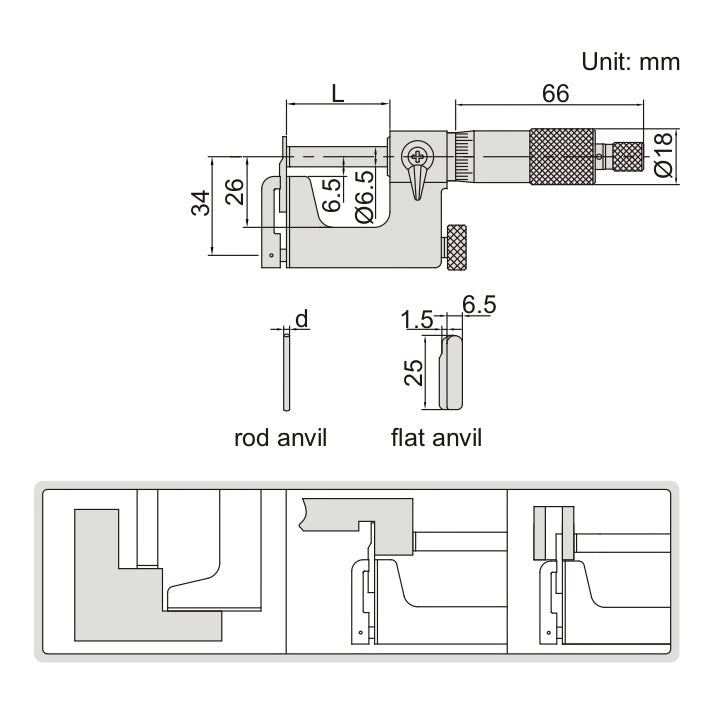 Insize Interchangeable Anvil Micrometer 0-25mm Range Series 3262-25A