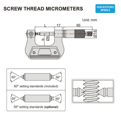 Insize Metric Screw Thread Micrometer Set – 0-25mm Range, 6 Tip Pairs, 60° Threads