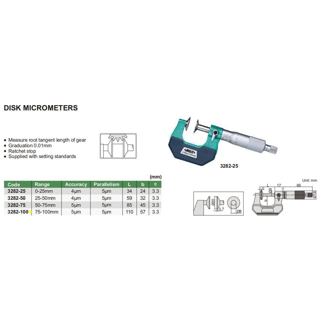 Disc Micrometer 75-100mm Range Series 3282-100