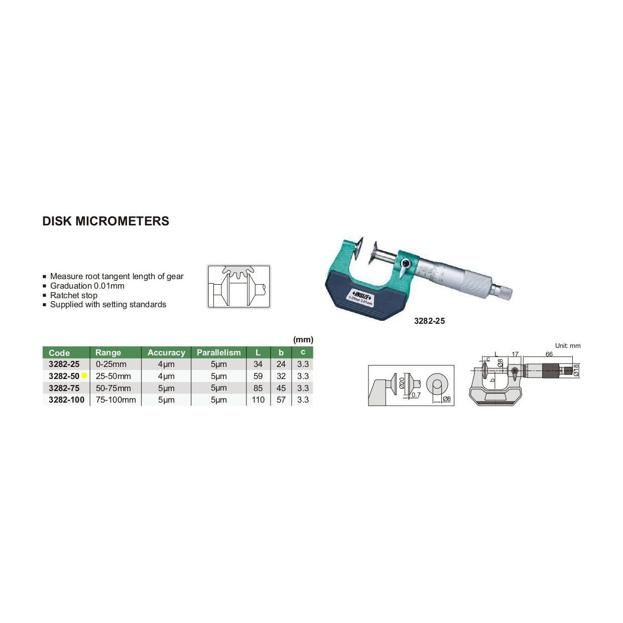 Disc Micrometer 25-50mm Range Series 3282-50