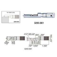 Insize Can Seam Micrometer 0-0.6" Range Series 3293-061