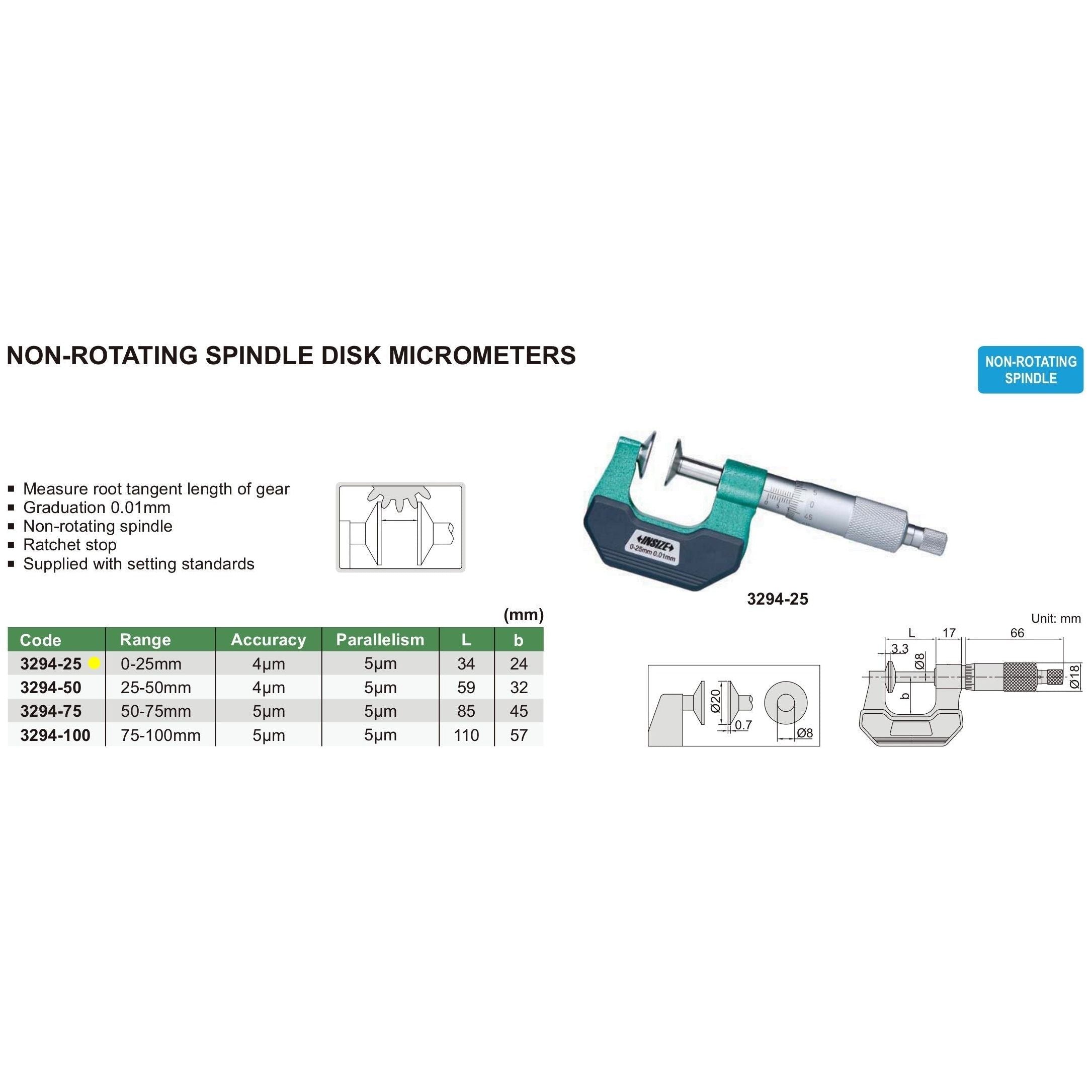 Insize Disc Micrometer 0-25mm Range Series 3294-25