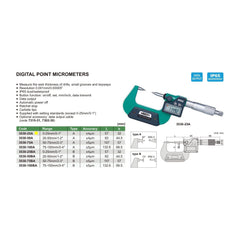 Insize Digital Point Micrometer 0-25mm/0-1" Range Series 3530-25A