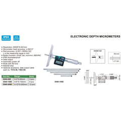 Insize Digital Depth Micrometer 0-300mm/0-12" Range Series 3540-300E