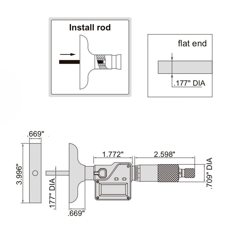 Insize Digital Depth Micrometer 0-300mm/0-12" Range Series 3540-300E