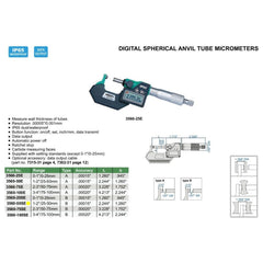 Insize Digital Spherical Anvil Tube Micrometer 25-50mm/1-2" Range Series 3560-50SE