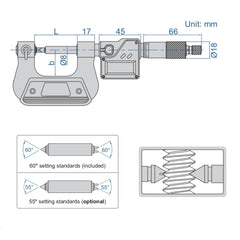 Insize Digital Screw Thread Micrometer 50-75mm/2-3" Range Series 3581-75A