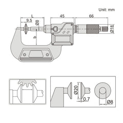 Insize Digital Spindle Disc Micrometer 0-25mm Range Series 3594-25A