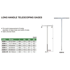 Insize Long Handle Telescopic Gauge 90-150mm Range Series 4209-6