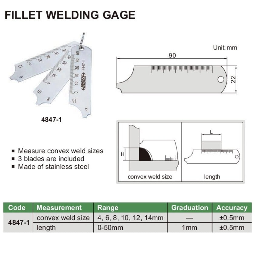 Insize Fillet Welding Gauge Series 4847-1